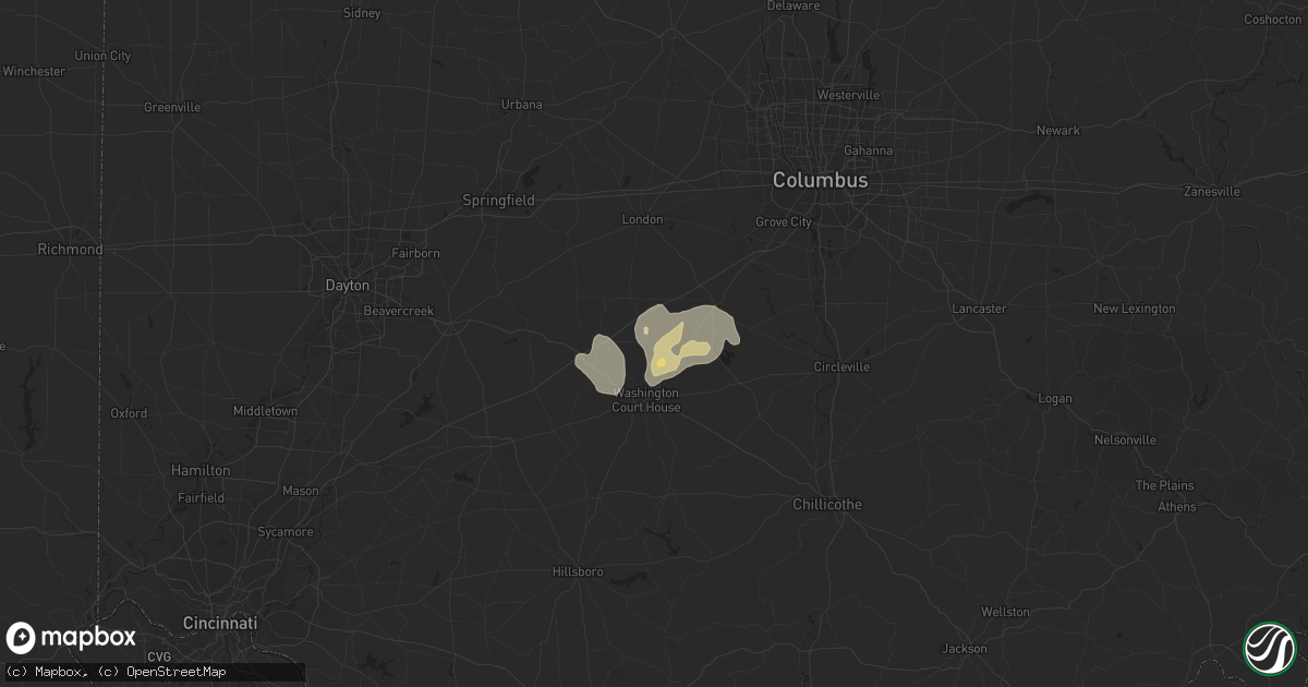 Hail map in Bloomingburg, OH on August 14, 2016