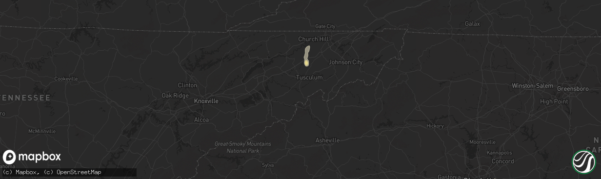 Hail map in Greeneville, TN on August 14, 2016