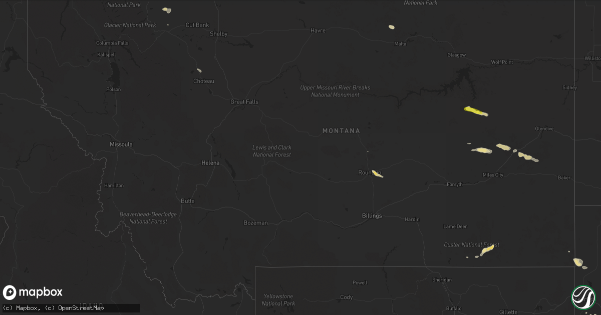 Hail map in Montana on August 14, 2016