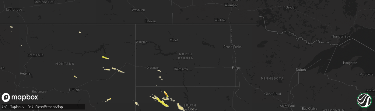 Hail map in North Dakota on August 14, 2016