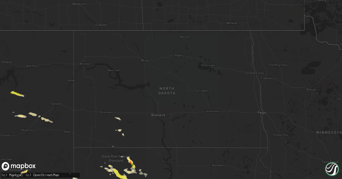 Hail map in North Dakota on August 14, 2016
