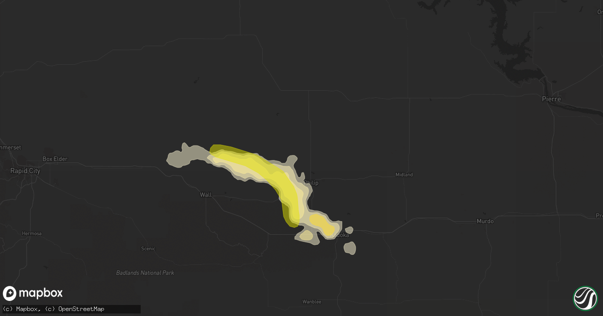 Hail map in Philip, SD on August 14, 2016