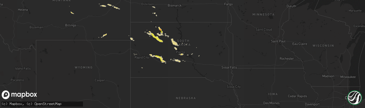 Hail map in South Dakota on August 14, 2016