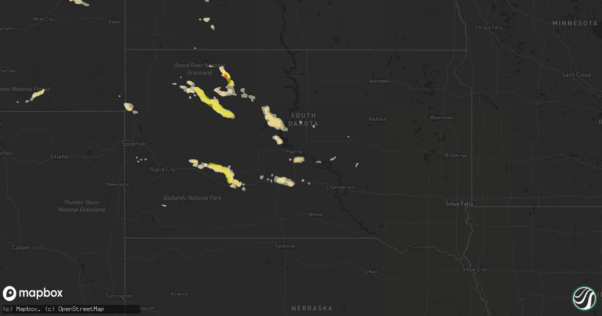 Hail map in South Dakota on August 14, 2016