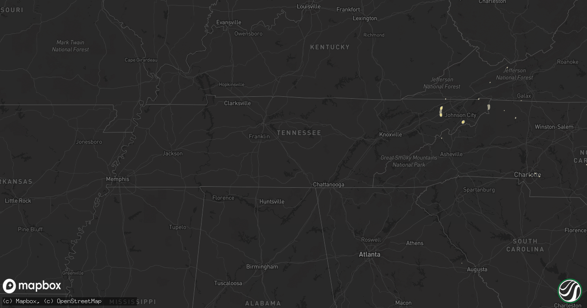 Hail map in Tennessee on August 14, 2016