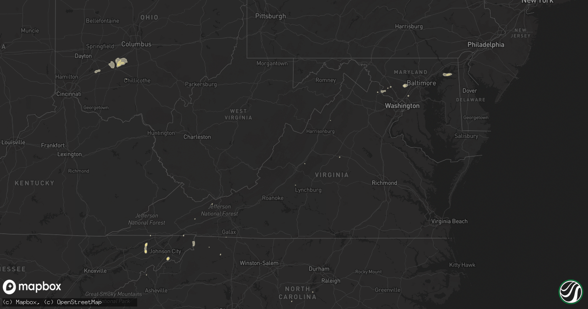 Hail map in Virginia on August 14, 2016