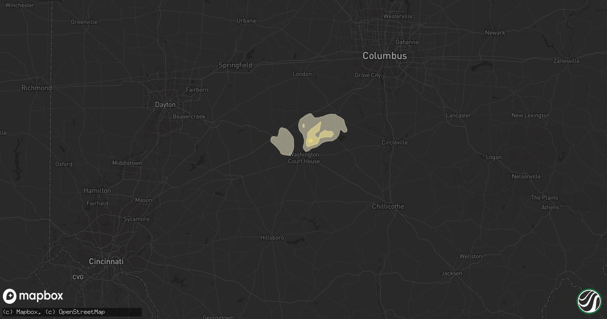 Hail map in Washington Court House, OH on August 14, 2016