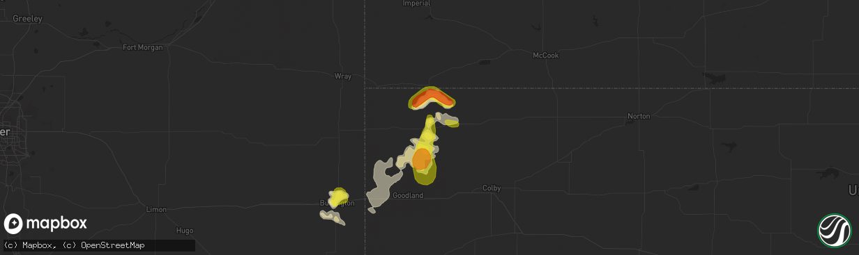 Hail map in Bird City, KS on August 14, 2017