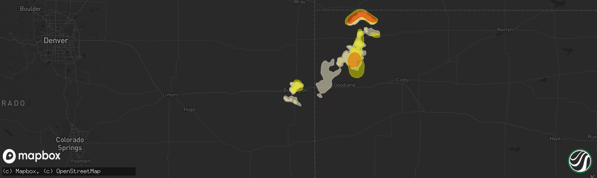 Hail map in Burlington, CO on August 14, 2017