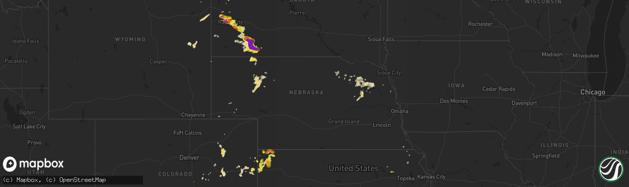 Hail map in Nebraska on August 14, 2017