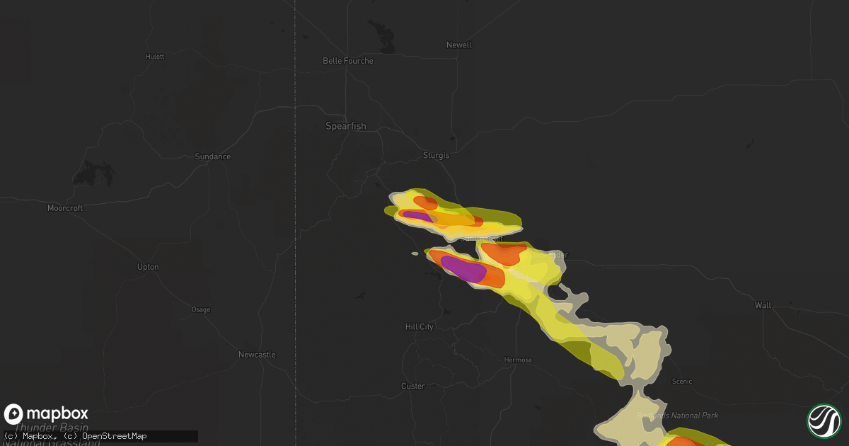 Hail map in Nemo, SD on August 14, 2017