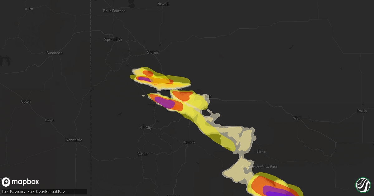 Hail map in Rapid City, SD on August 14, 2017