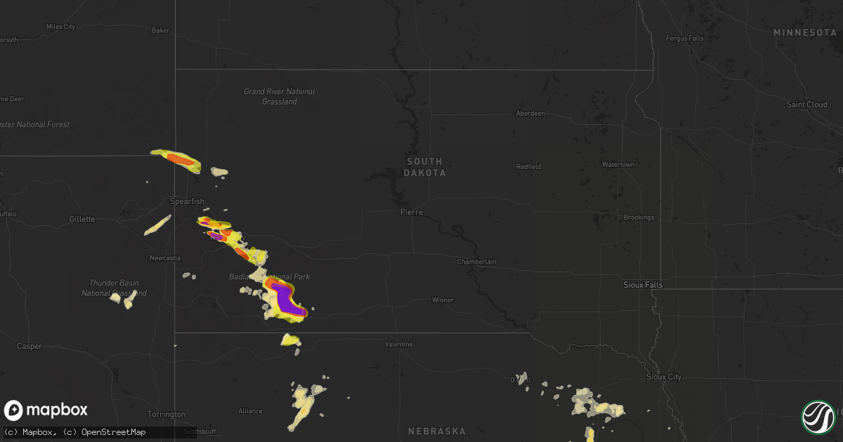Hail map in South Dakota on August 14, 2017