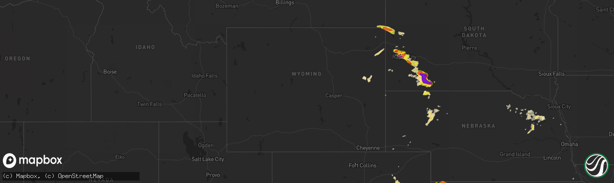 Hail map in Wyoming on August 14, 2017