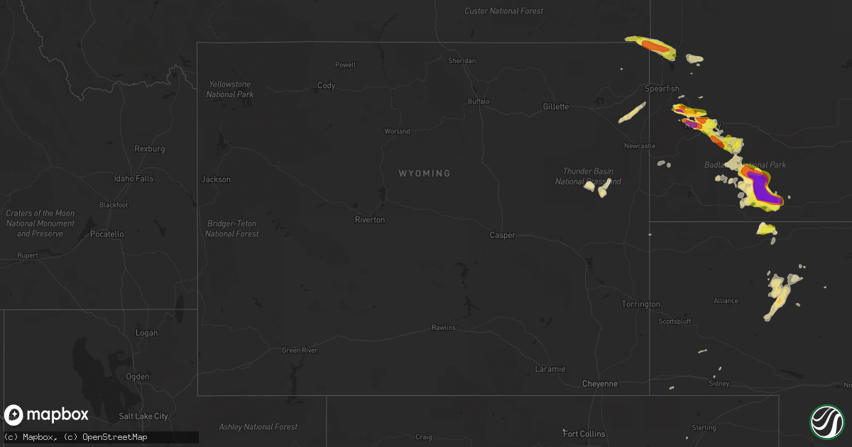 Hail map in Wyoming on August 14, 2017