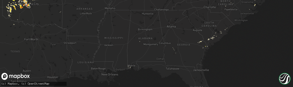 Hail map in Alabama on August 14, 2018