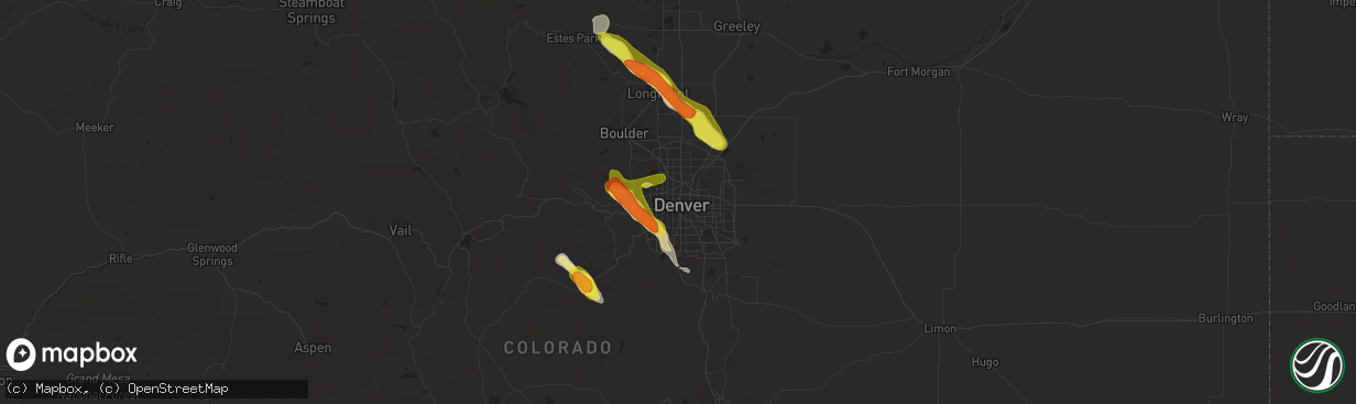 Hail map in Denver, CO on August 14, 2018