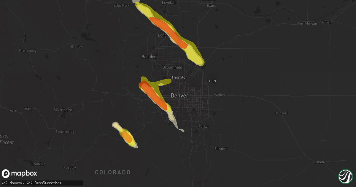 Hail map in Denver, CO on August 14, 2018