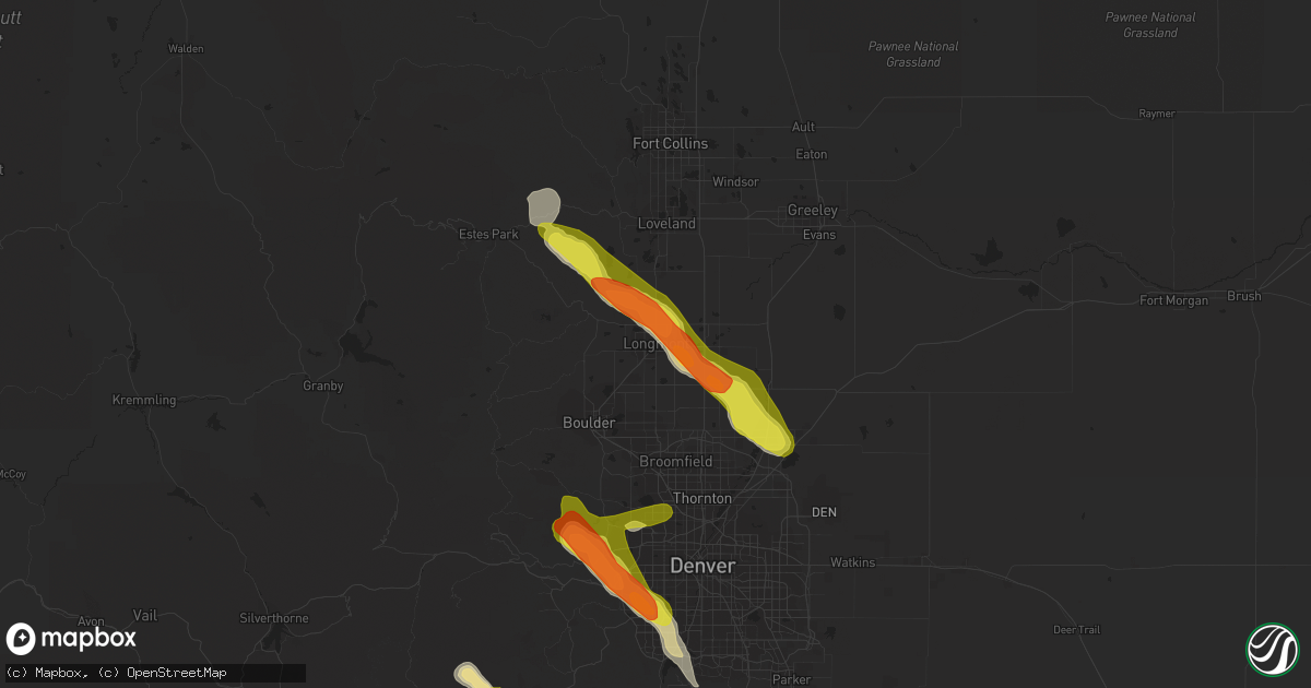 Hail map in Longmont, CO on August 14, 2018
