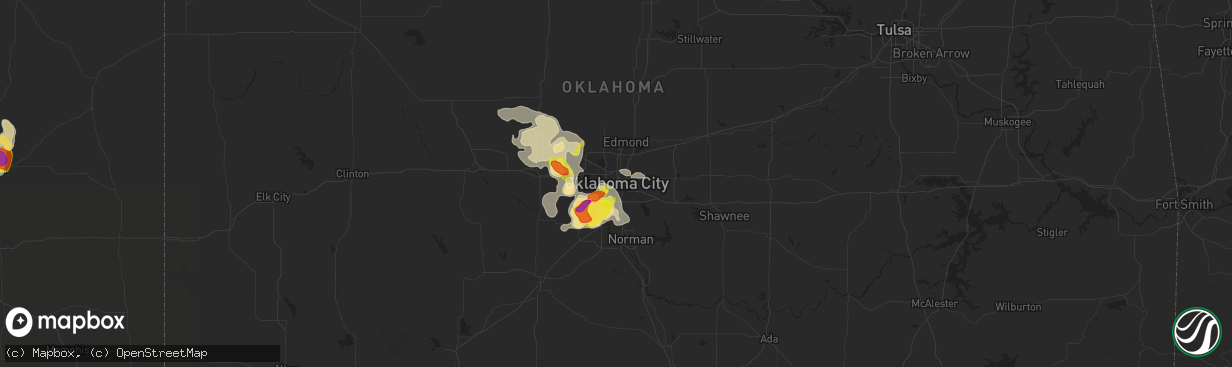 Hail map in Oklahoma City, OK on August 14, 2018