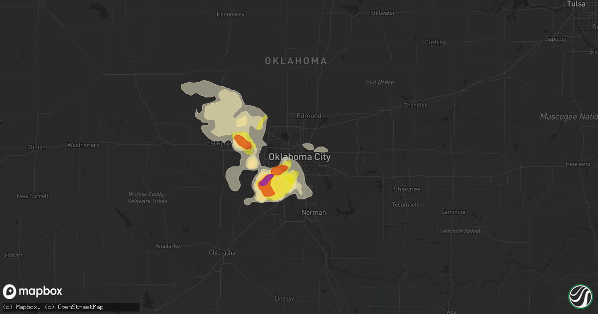 Hail map in Oklahoma City, OK on August 14, 2018