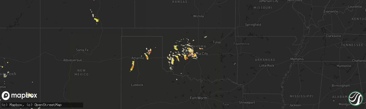 Hail map in Oklahoma on August 14, 2018