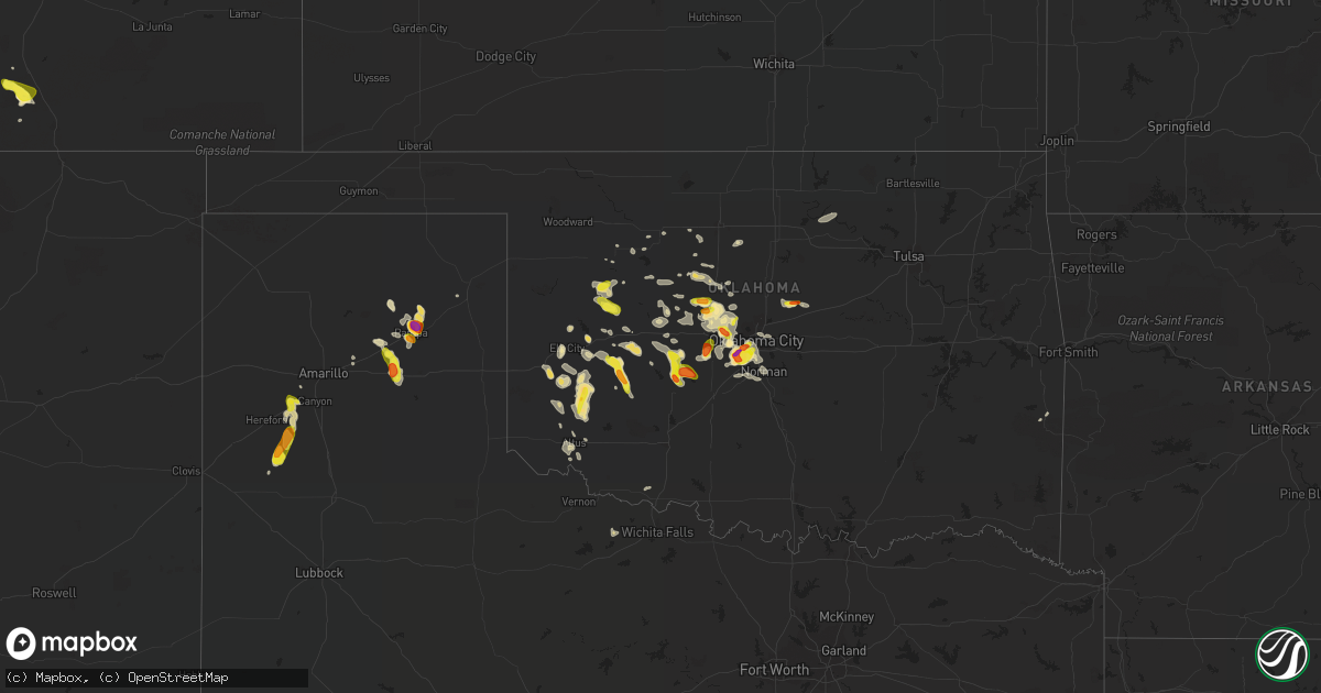 Hail map in Oklahoma on August 14, 2018