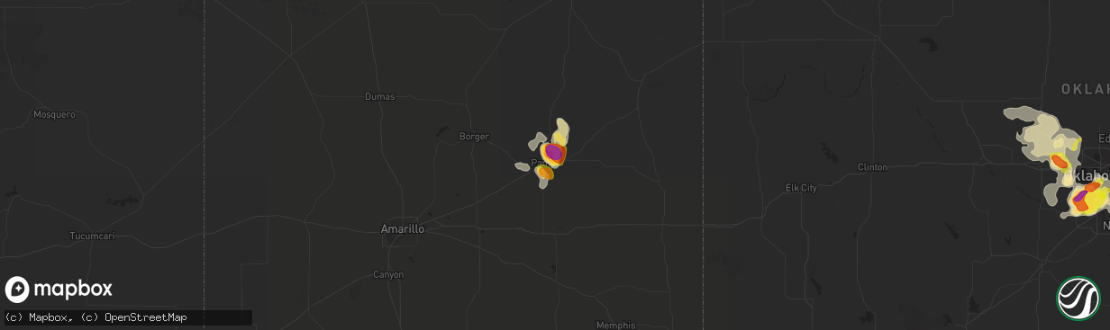 Hail map in Pampa, TX on August 14, 2018