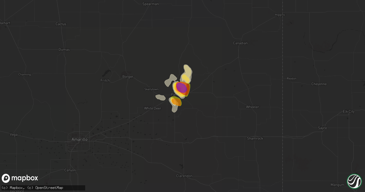 Hail map in Pampa, TX on August 14, 2018