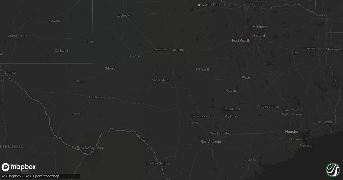 Hail map in Texas on August 14, 2018