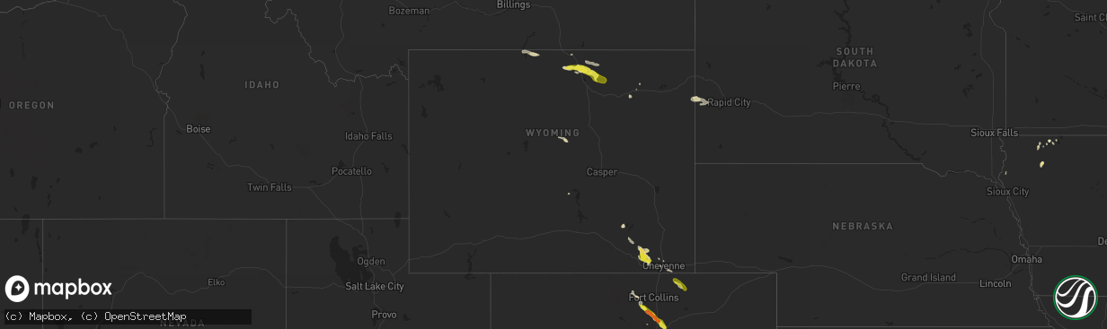 Hail map in Wyoming on August 14, 2018