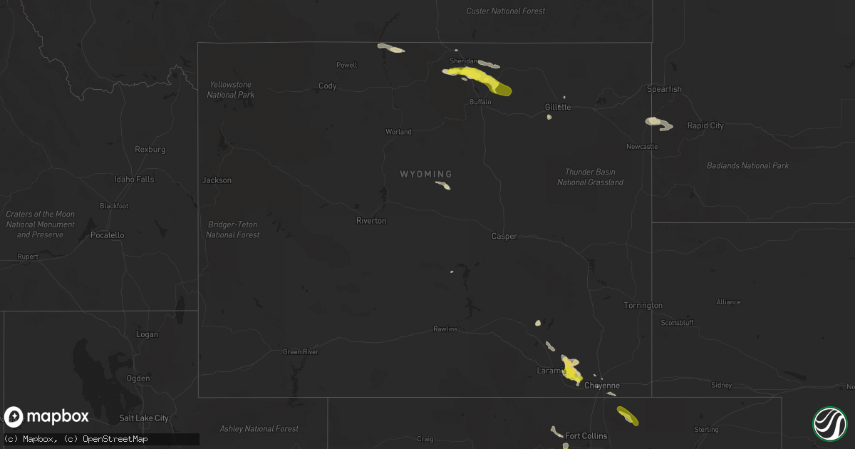 Hail map in Wyoming on August 14, 2018