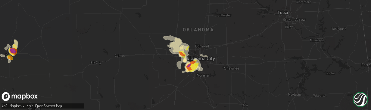 Hail map in Yukon, OK on August 14, 2018