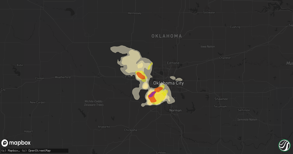 Hail map in Yukon, OK on August 14, 2018