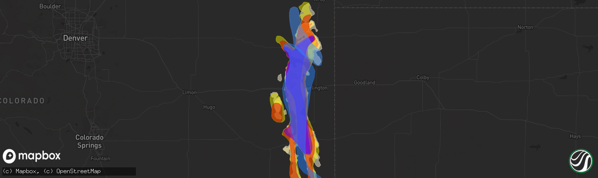 Hail map in Bethune, CO on August 14, 2019