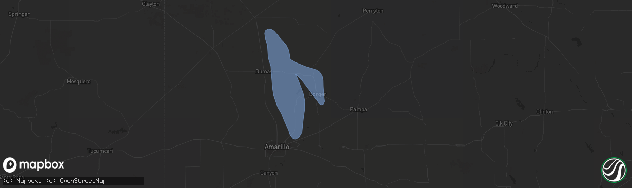 Hail map in Borger, TX on August 14, 2019