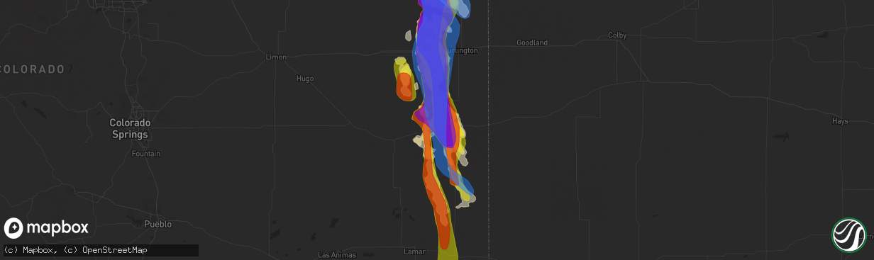 Hail map in Cheyenne Wells, CO on August 14, 2019