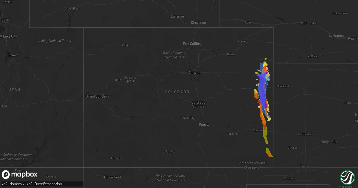 Hail map in Colorado on August 14, 2019