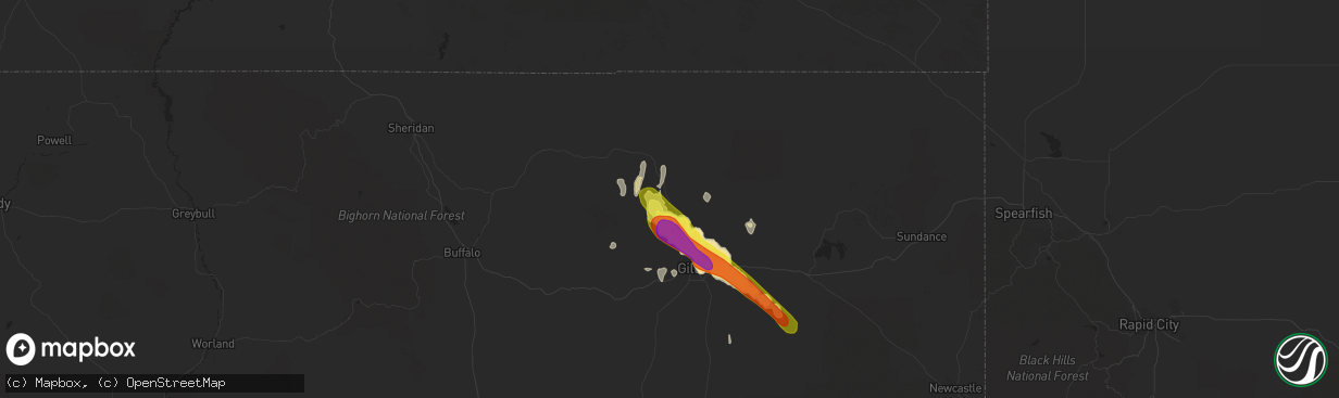 Hail map in Gillette, WY on August 14, 2019