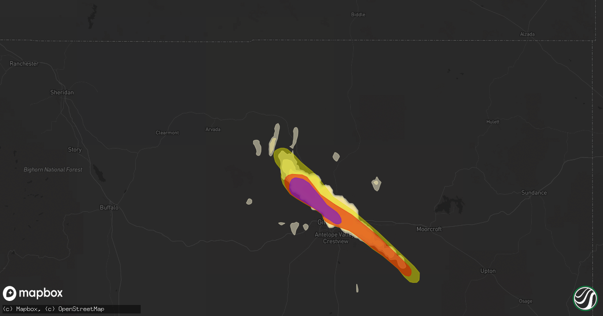 Hail map in Gillette, WY on August 14, 2019