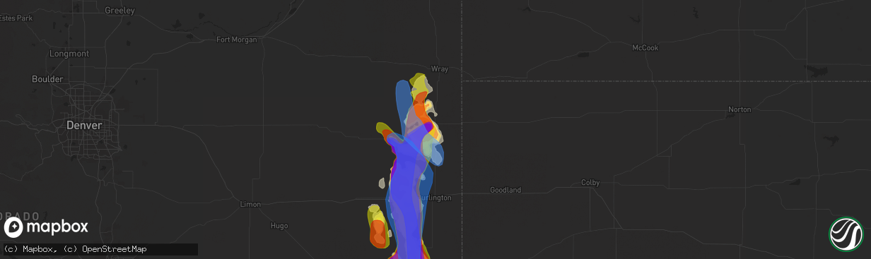 Hail map in Idalia, CO on August 14, 2019