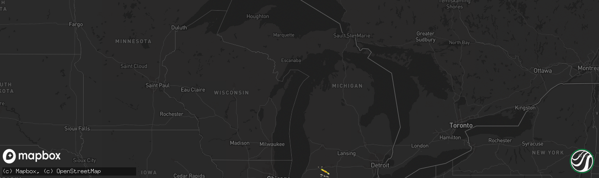 Hail map in Michigan on August 14, 2019