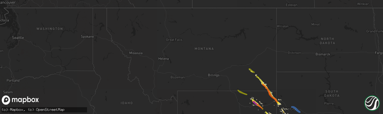 Hail map in Montana on August 14, 2019