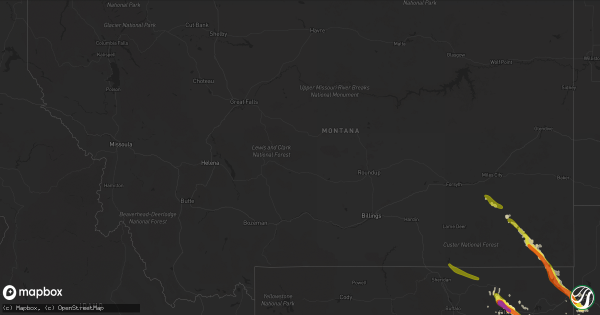 Hail map in Montana on August 14, 2019
