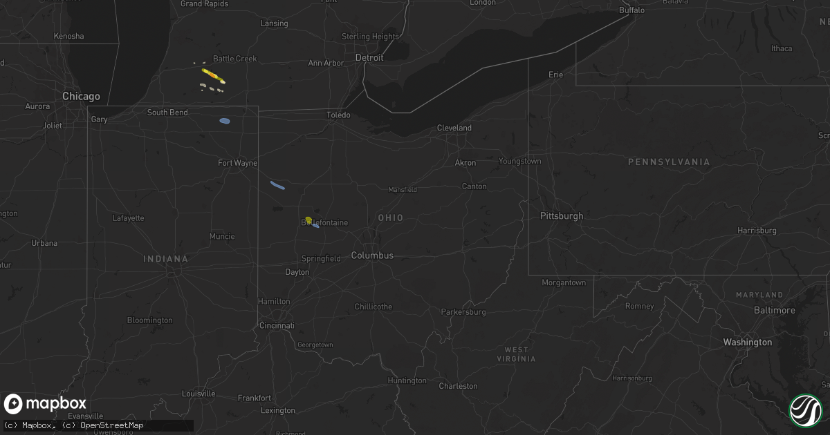 Hail map in Ohio on August 14, 2019