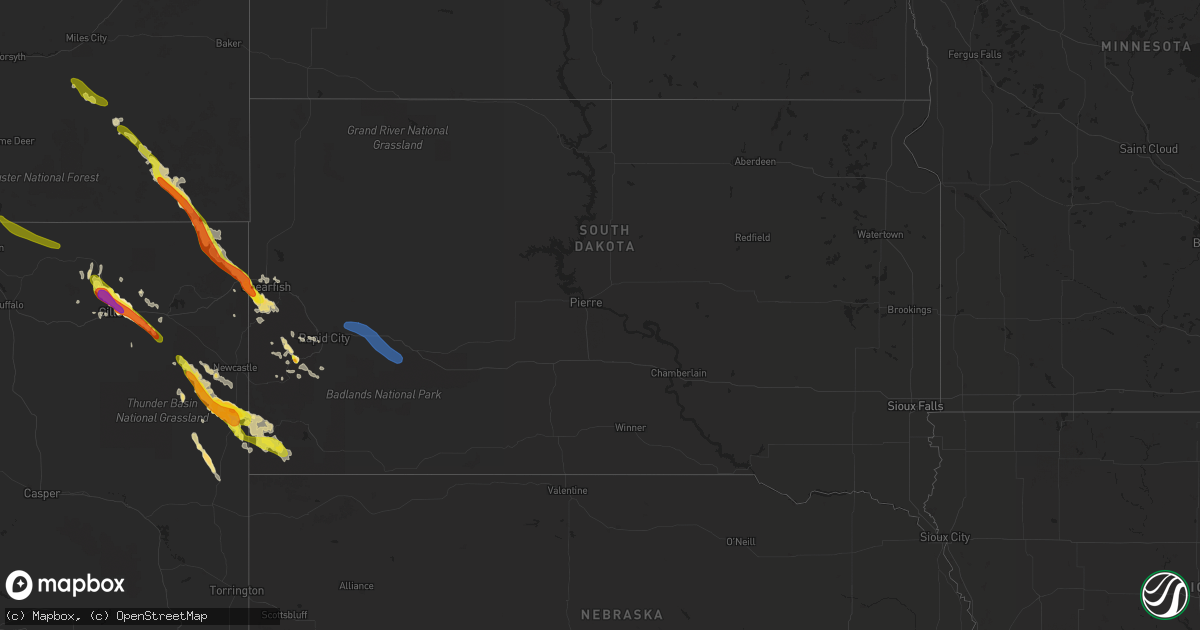 Hail map in South Dakota on August 14, 2019