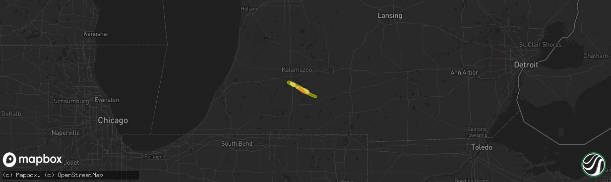 Hail map in Vicksburg, MI on August 14, 2019