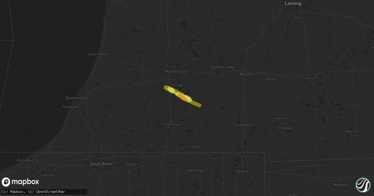 Hail map in Vicksburg, MI on August 14, 2019