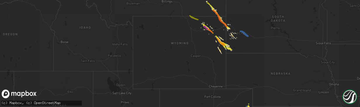 Hail map in Wyoming on August 14, 2019