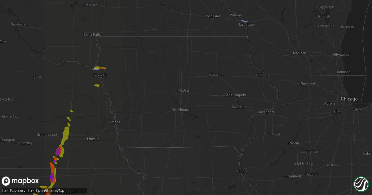 Hail map in Iowa on August 14, 2020